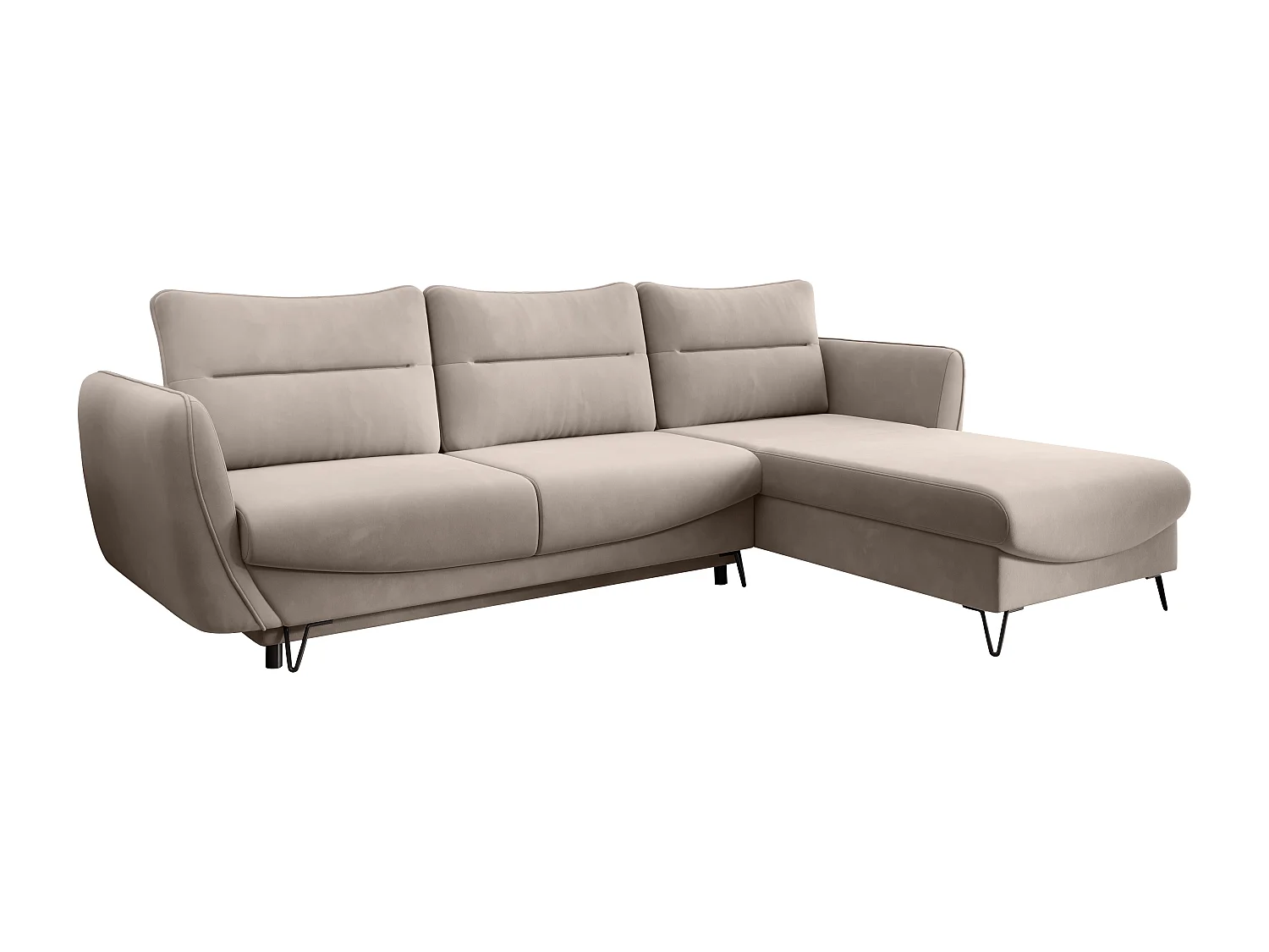 Zurik lichtbeige fluwelen converteerbare hoekbank rechts 276 cm