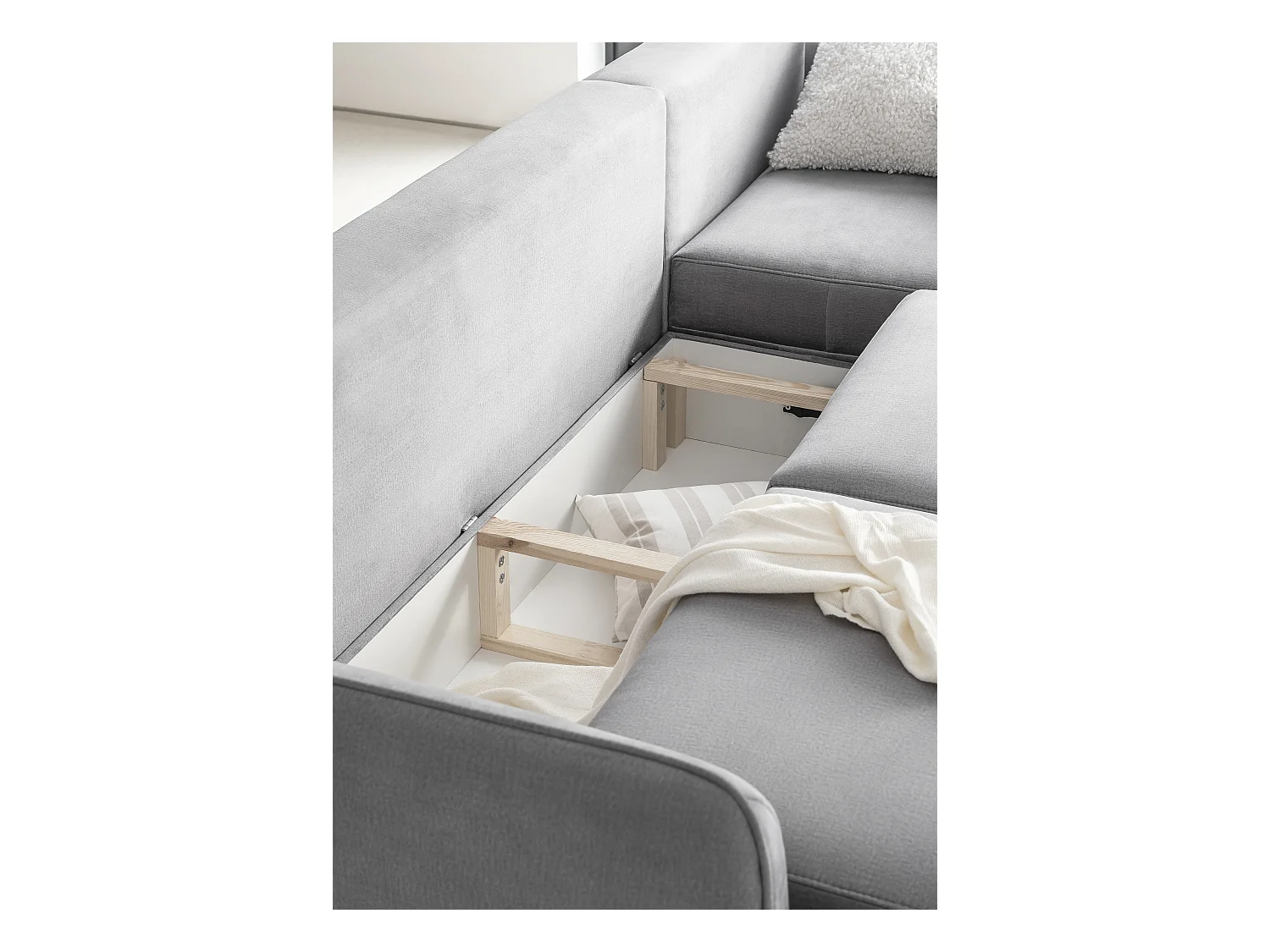 Canapé d'angle droit convertible velours beige clair Zurik 276cm