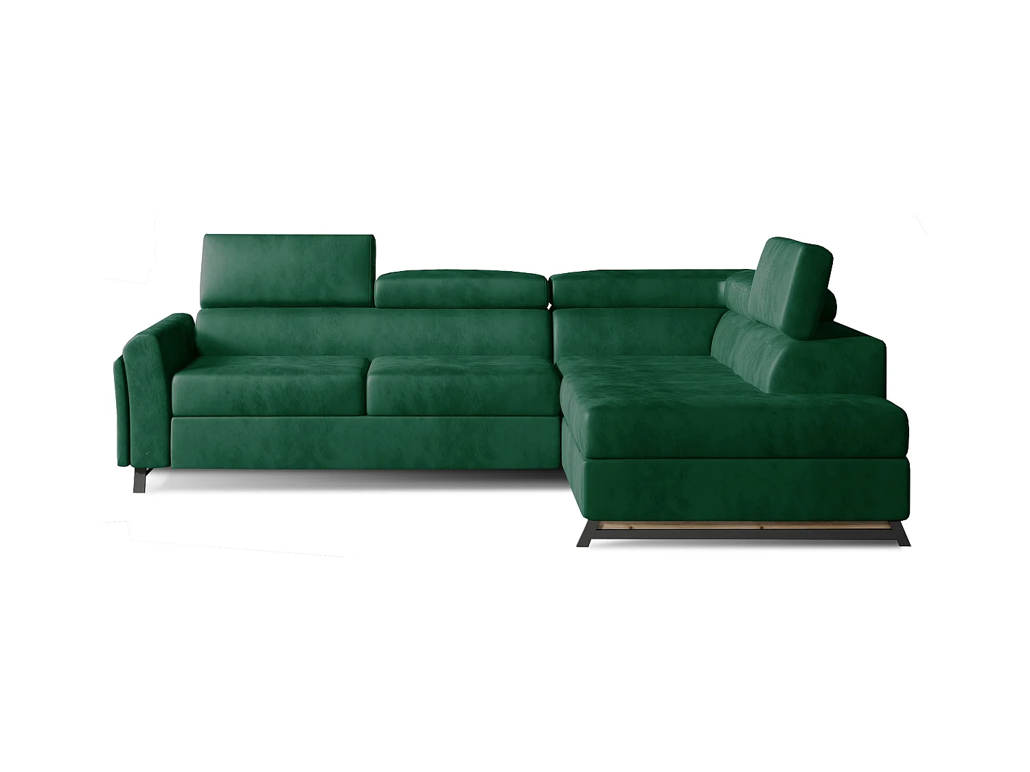Canapé angle droit convertible velours vert avec têtières réglables Nikos 265cm