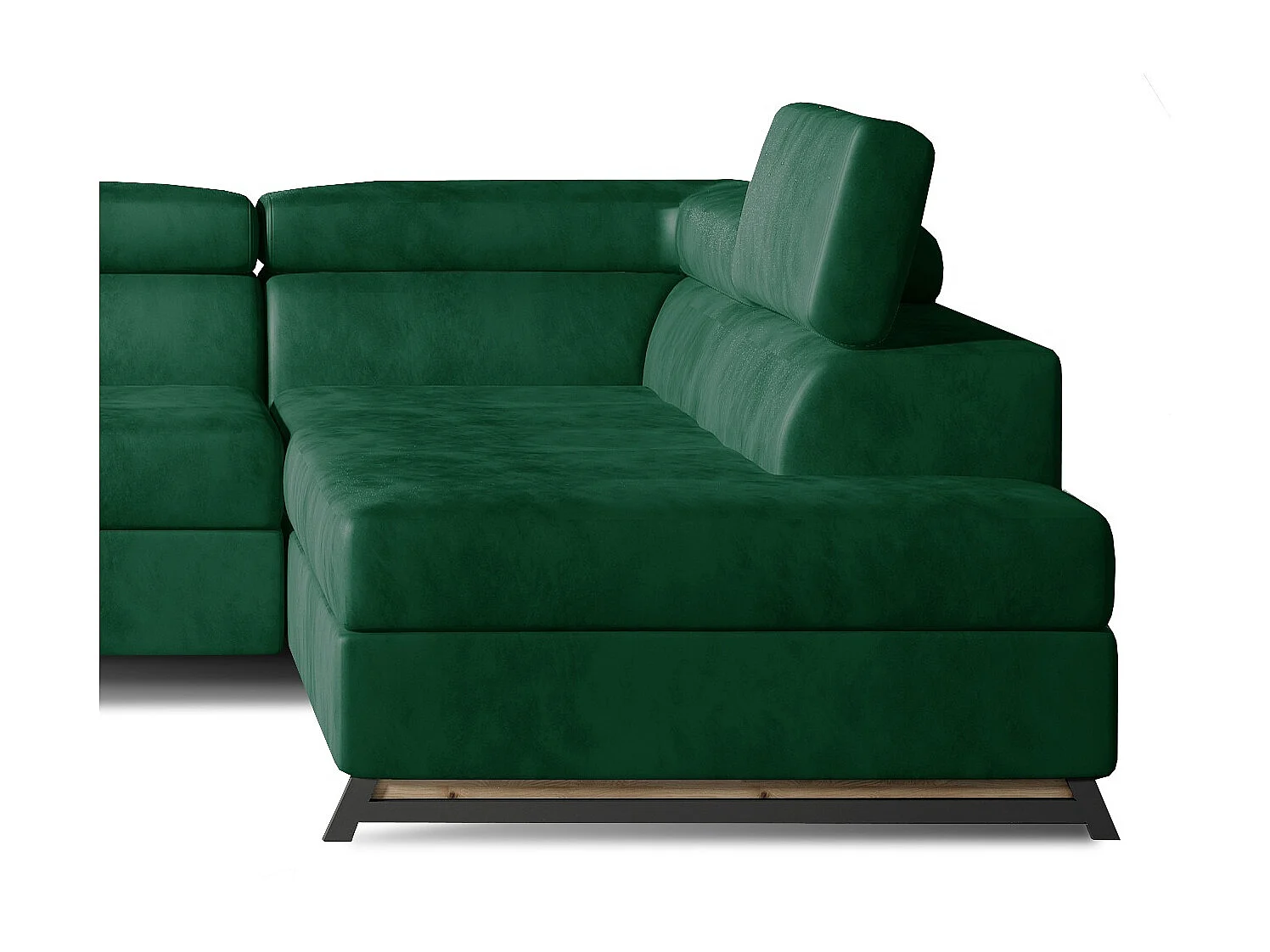 Canapé angle droit convertible velours vert avec têtières réglables Nikos 265cm