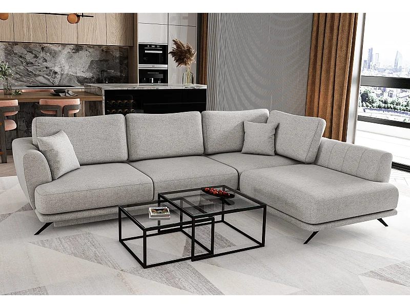 Canapé convertible angle droit tissu gris clair chiné Savary 280cm