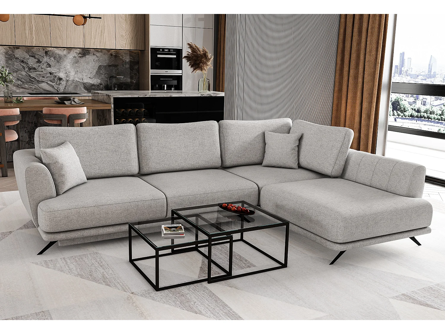 Savary rechthoekige slaapbank in lichtgrijs gemêleerde stof 280 cm