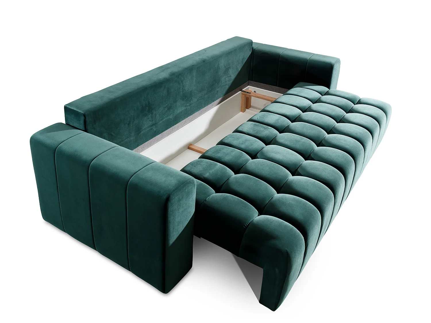 Canapé convertible express 3 places avec coffre en tissu doux gris LARKO