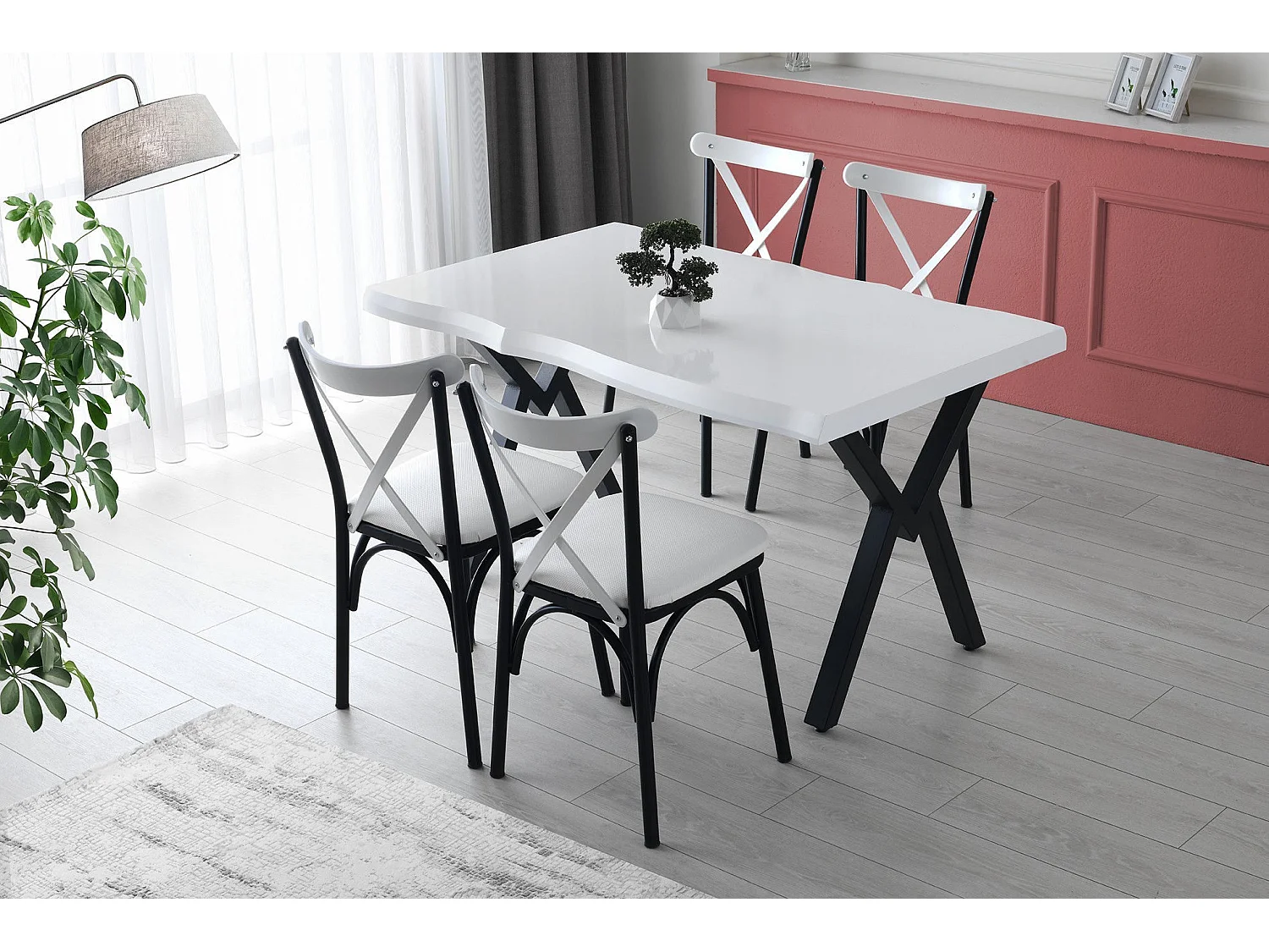 Chaise Kortal en bois et métal - Élégance rustique pour la cuisine-Couleur Blanc-Pack de 4