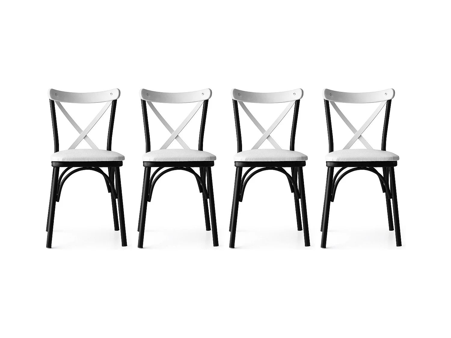 Chaise Kortal en bois et métal - Élégance rustique pour la cuisine-Couleur Blanc-Pack de 4