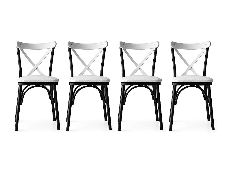 Chaise Kortal en bois et métal - Élégance rustique pour la cuisine-Couleur Blanc-Pack de 4