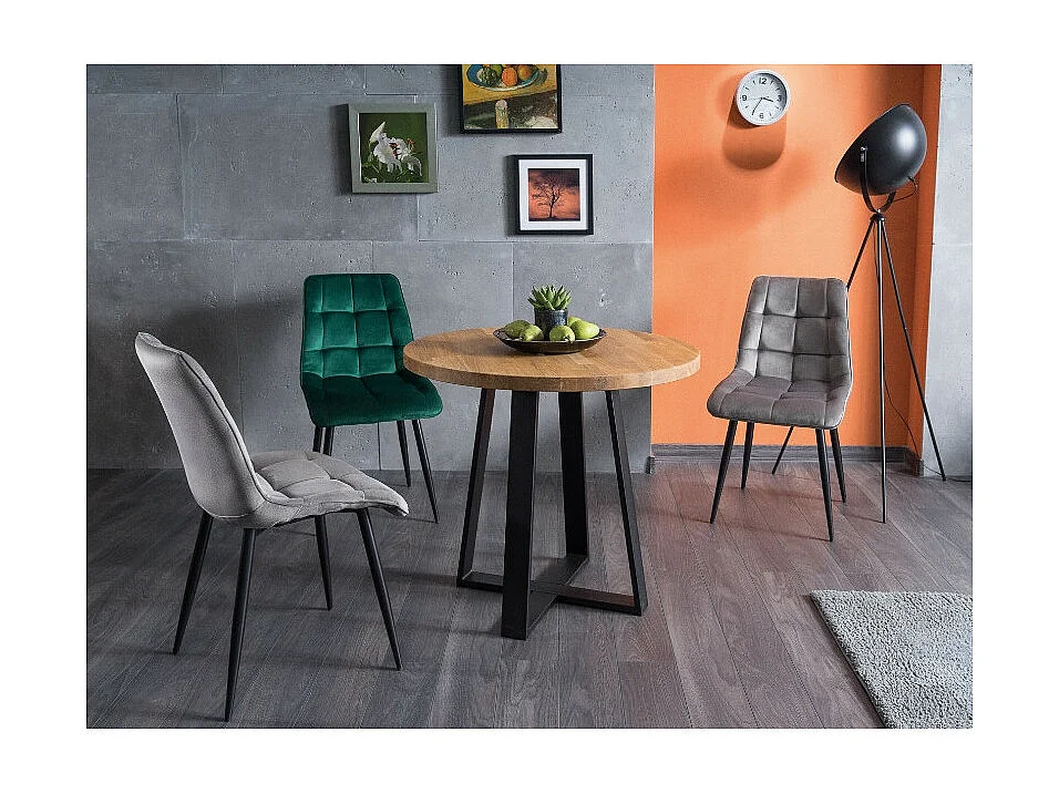 Chaise velours matelassé Komy - Lot de 4-Couleur Gris-Couleur des pieds Chromé