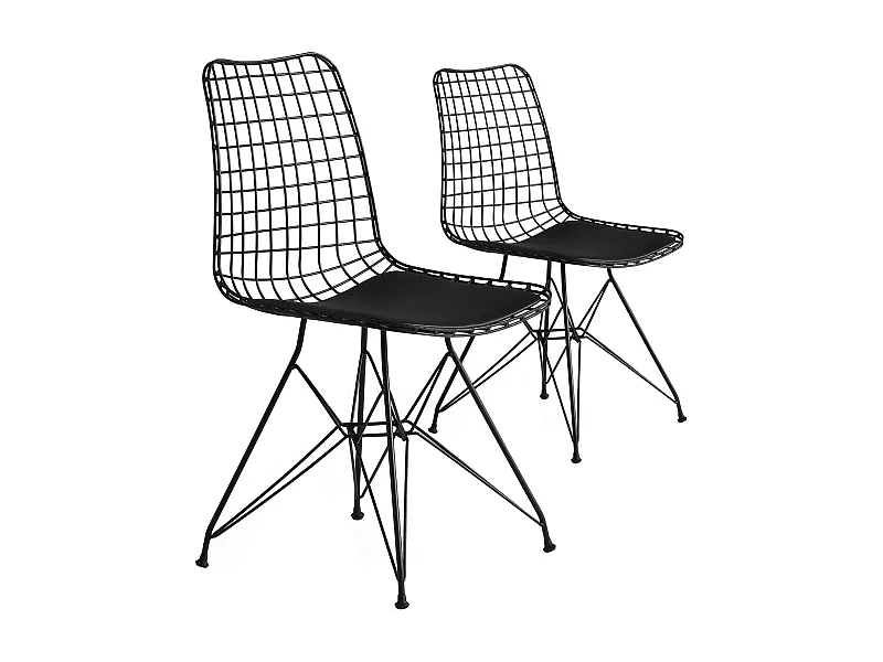 Conjunto de sillas Kailua 1656, Negro, 81x46x43cm, Piel natural, Metálico, Metal