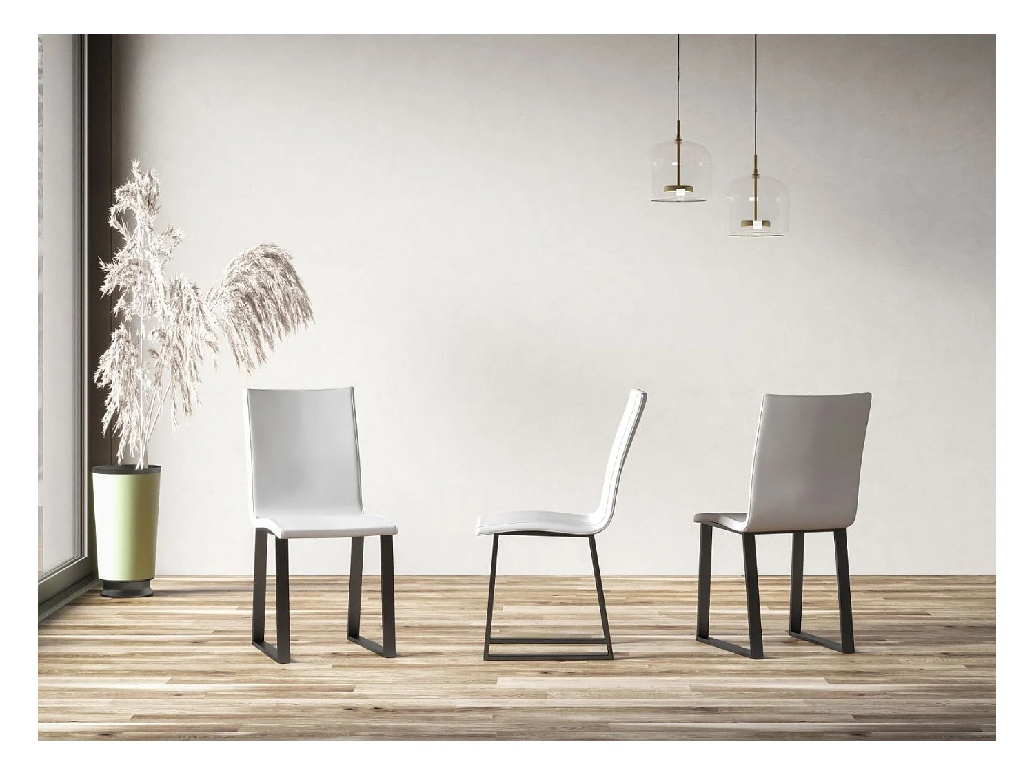 Chaise moderne simili cuir et pieds métal anthracite Tiroz-Couleur Marron clair