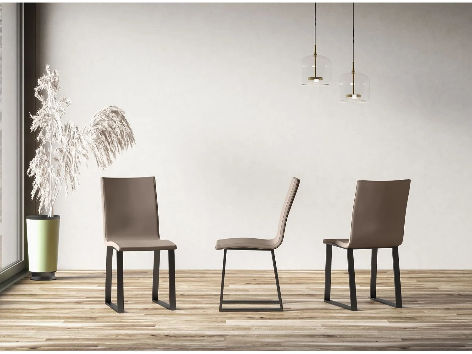 Chaise moderne simili cuir et pieds métal anthracite Tiroz-Couleur Marron clair