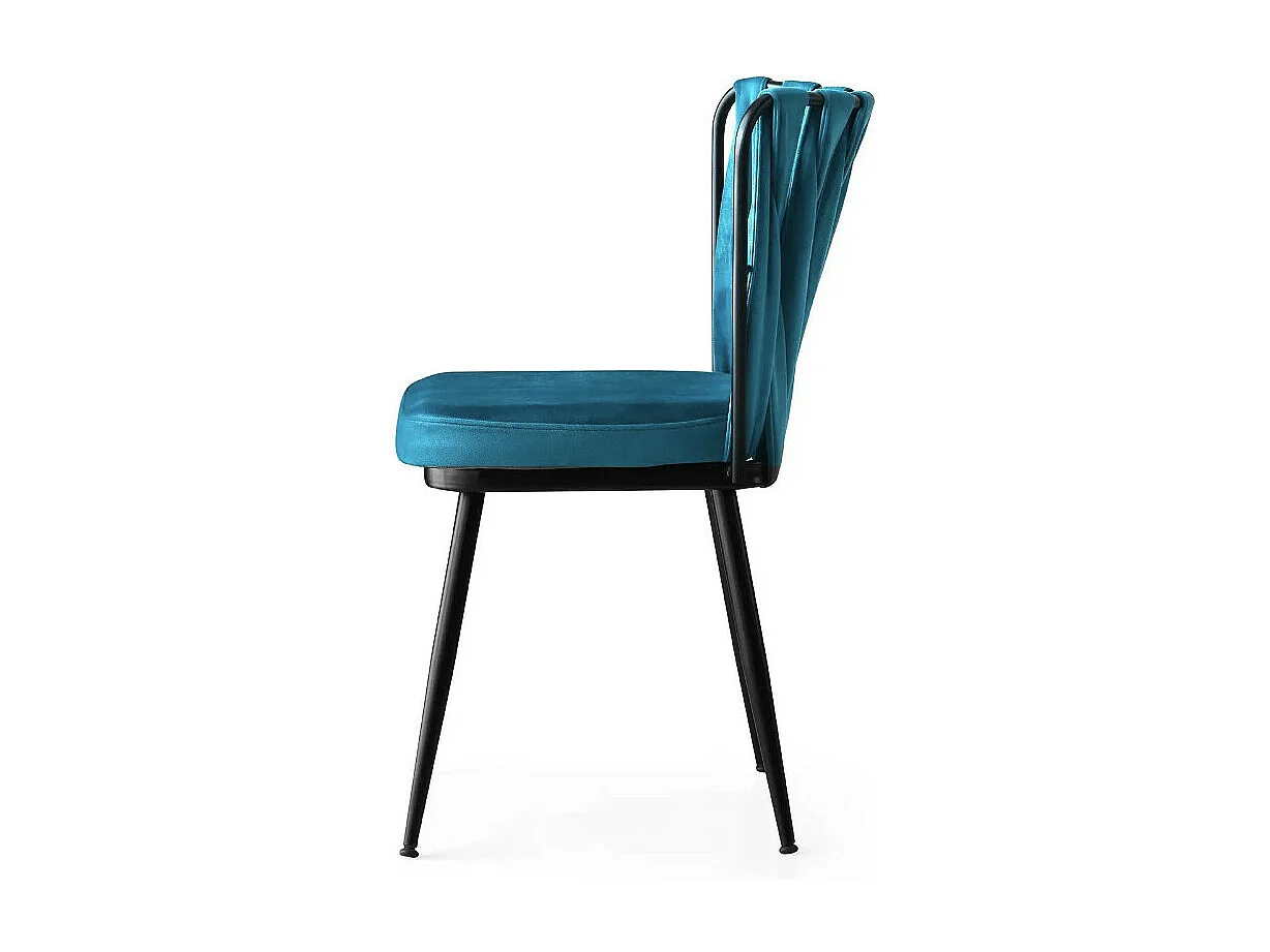 Chaise design velours bleu turquoise et pieds doré Ribaldi - Lot de 2