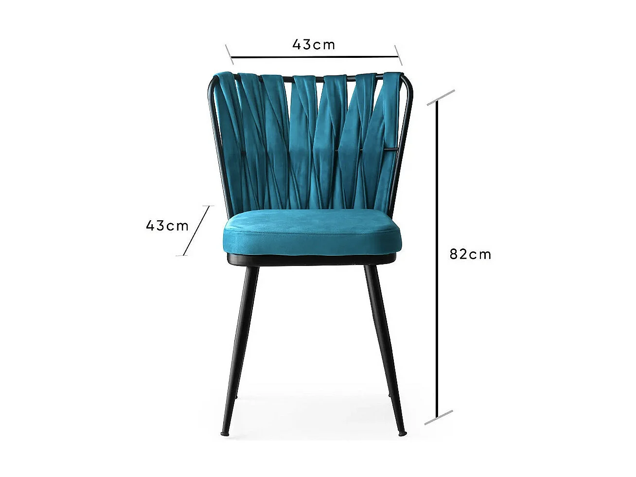 Chaise design velours bleu turquoise et pieds doré Ribaldi - Lot de 2