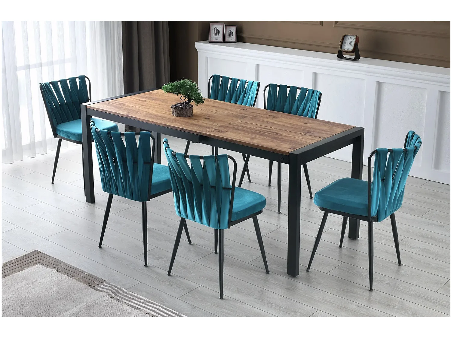 Chaise design velours bleu turquoise et pieds doré Ribaldi - Lot de 2