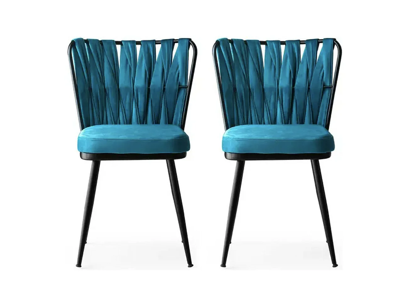 Chaise design velours bleu turquoise et pieds doré Ribaldi - Lot de 2
