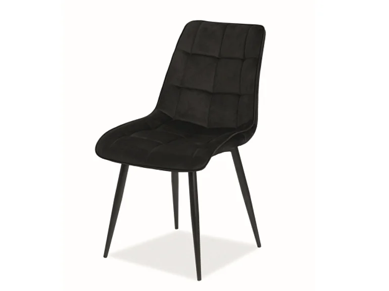 Chaise velours matelassé Komy - Lot de 4-Couleur Noir-Couleur des pieds Noir