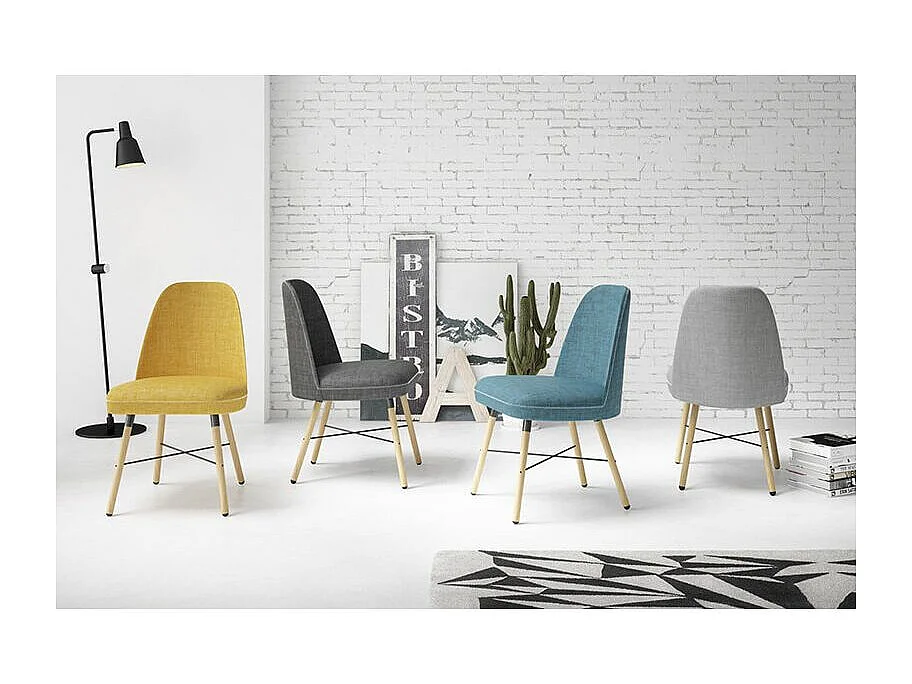 Chaise style scandinave en bois de hêtre et tissu Otrika-Couleur Gris clair