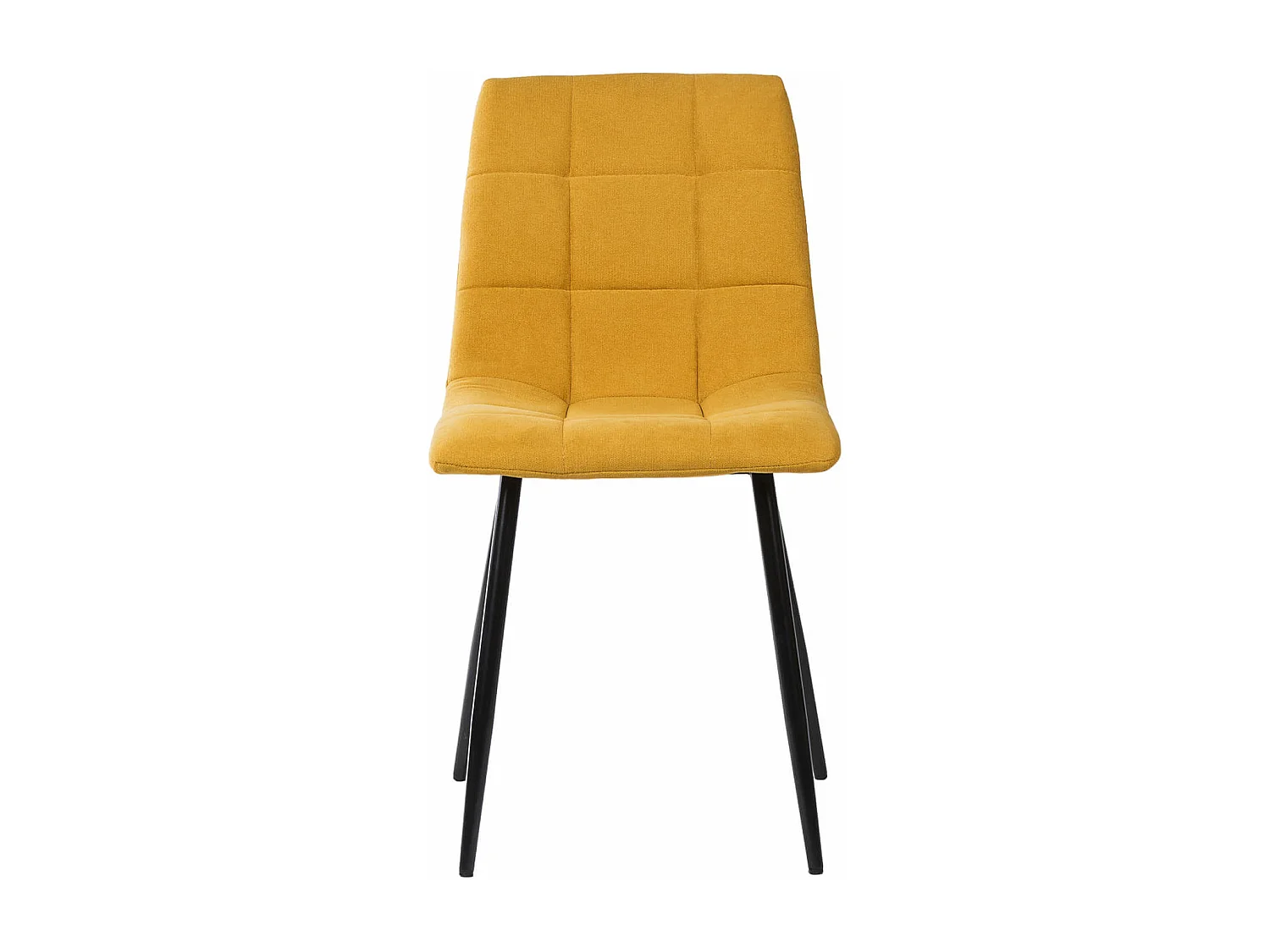 Design stoel in mosterd stof gestoffeerd en zwart metalen poten Livio