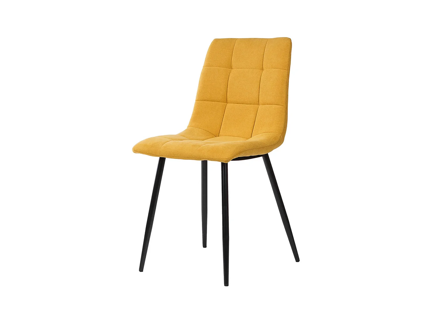 Chaise en tissu capitonnée rembourré Livio – Élégance moderne avec pieds en métal noir-Couleur Jaune moutarde