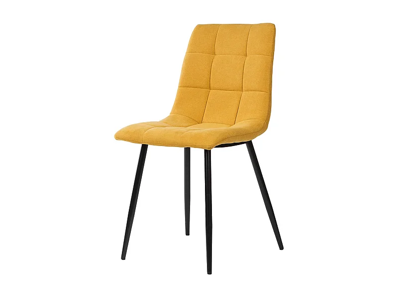 Chaise en tissu capitonnée rembourré Livio – Élégance moderne avec pieds en métal noir-Couleur Jaune moutarde