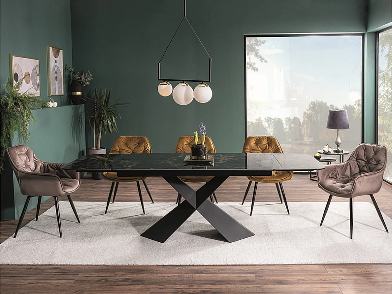 Chaise avec accoudoir velours matelassé et acier noir Klakine - Lot de 2-Couleur Noir