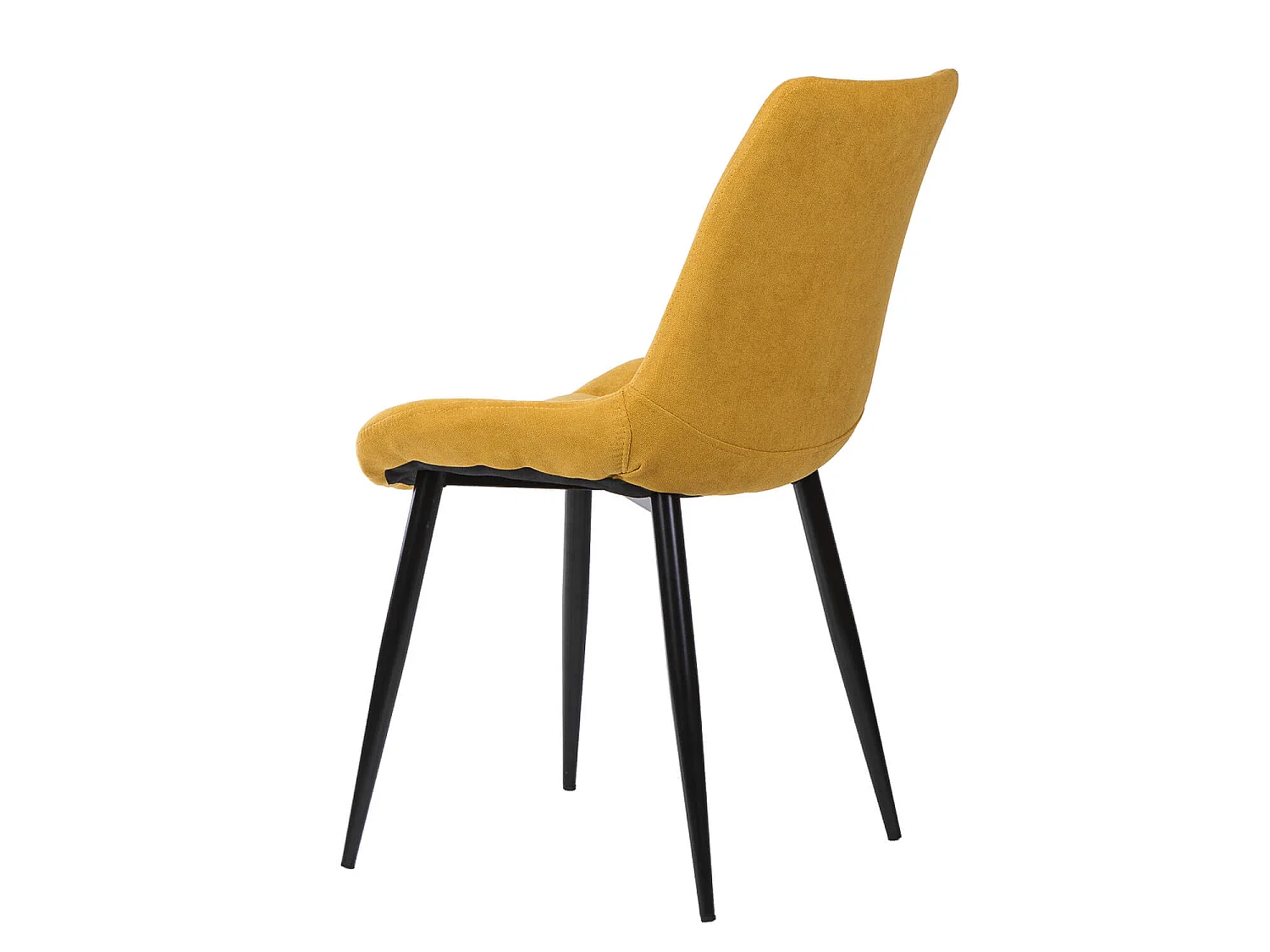 Chaise moderne tissu jaune moutarde matelassé et pieds métal noir Liza