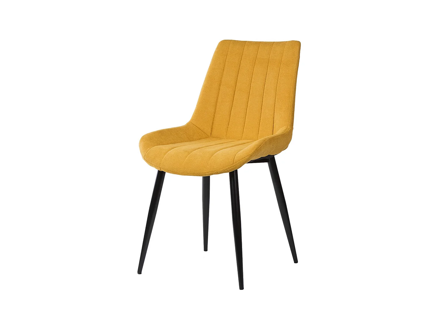 Chaise moderne tissu jaune moutarde matelassé et pieds métal noir Liza