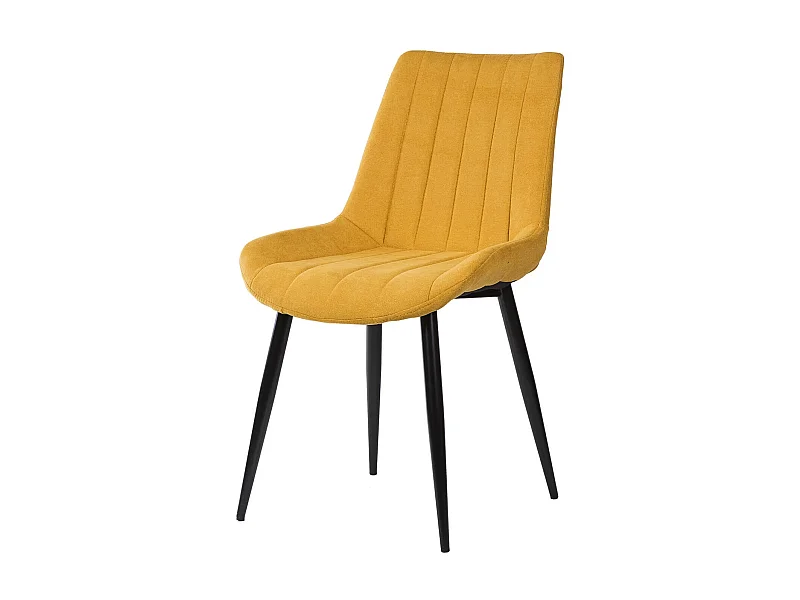 Chaise moderne tissu jaune moutarde matelassé et pieds métal noir Liza