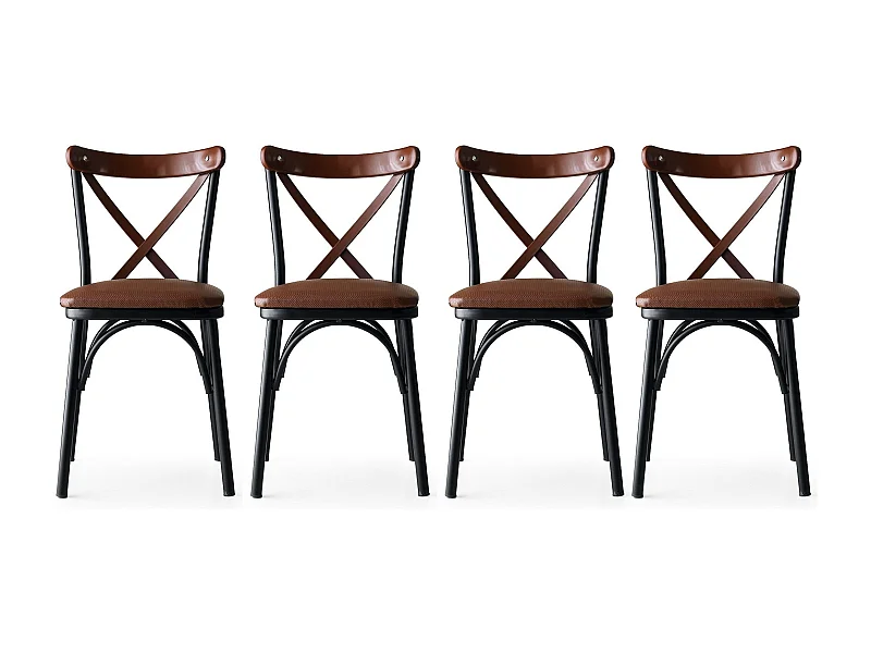 Chaise Kortal en bois et métal - Élégance rustique pour la cuisine-Couleur Marron-Pack de 4