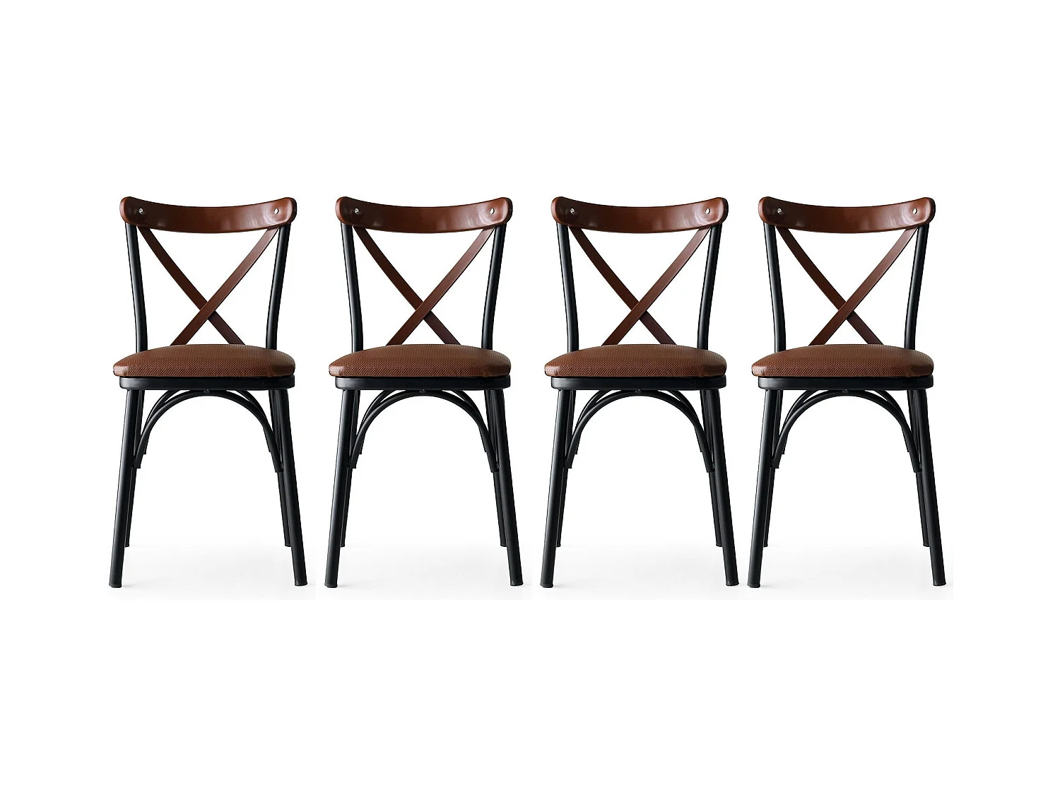 Chaise Kortal en bois et métal - Élégance rustique pour la cuisine-Couleur Marron-Pack de 4