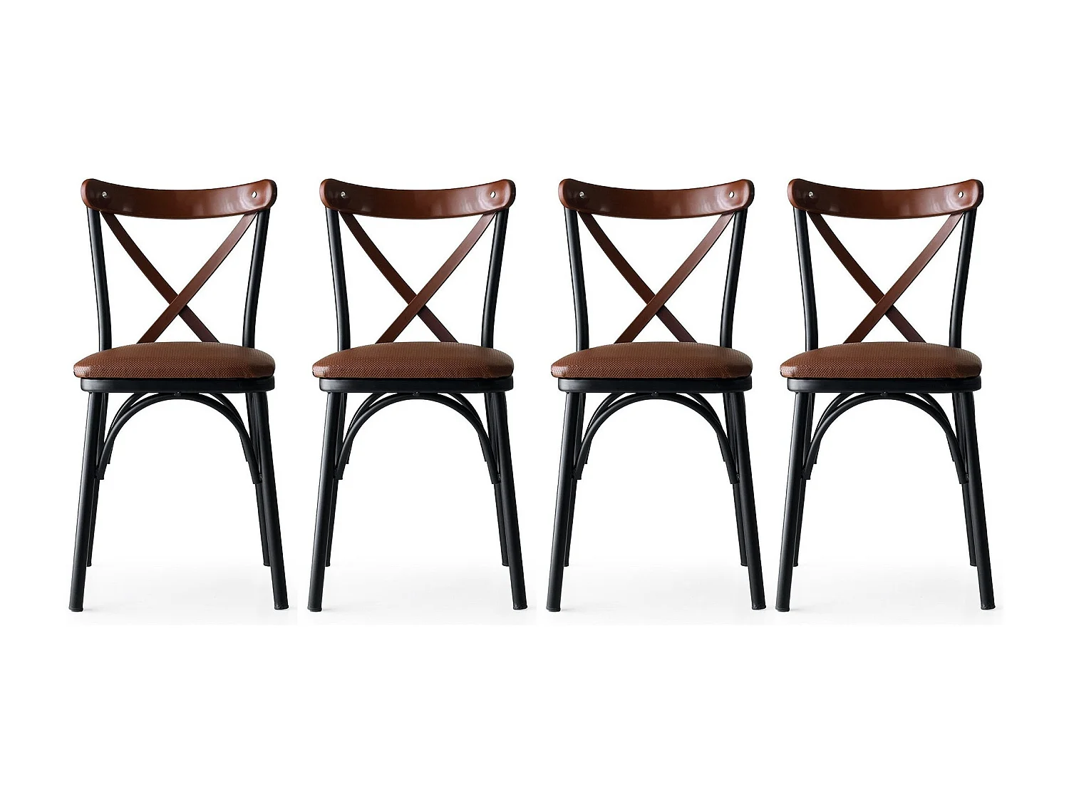 Chaise Kortal en bois et métal - Élégance rustique pour la cuisine-Couleur Marron-Pack de 4