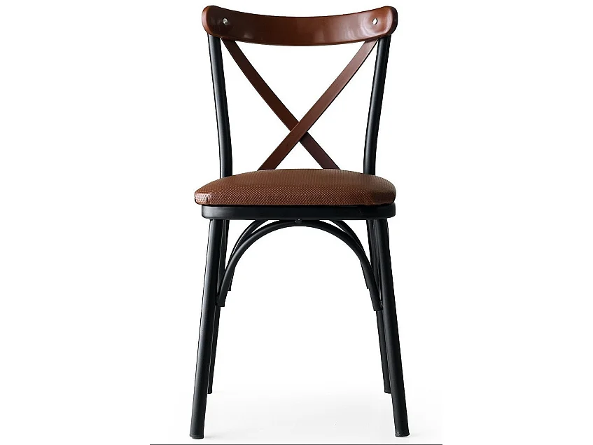 Chaise Kortal en bois et métal - Élégance rustique pour la cuisine-Couleur Marron-Pack de 4