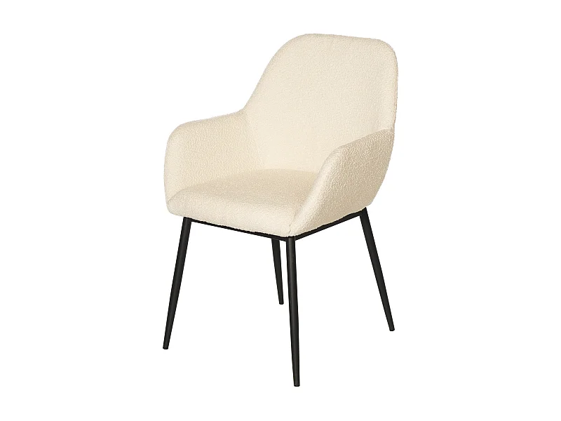 Chaise avec accoudoir tissu effet peau de mouton crème et pieds métal noir Malio