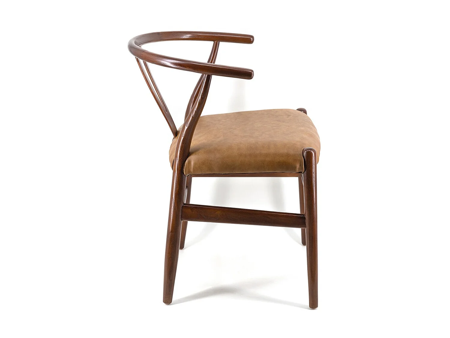 Chaise en bois massif marron et assise en cuir Kuiza