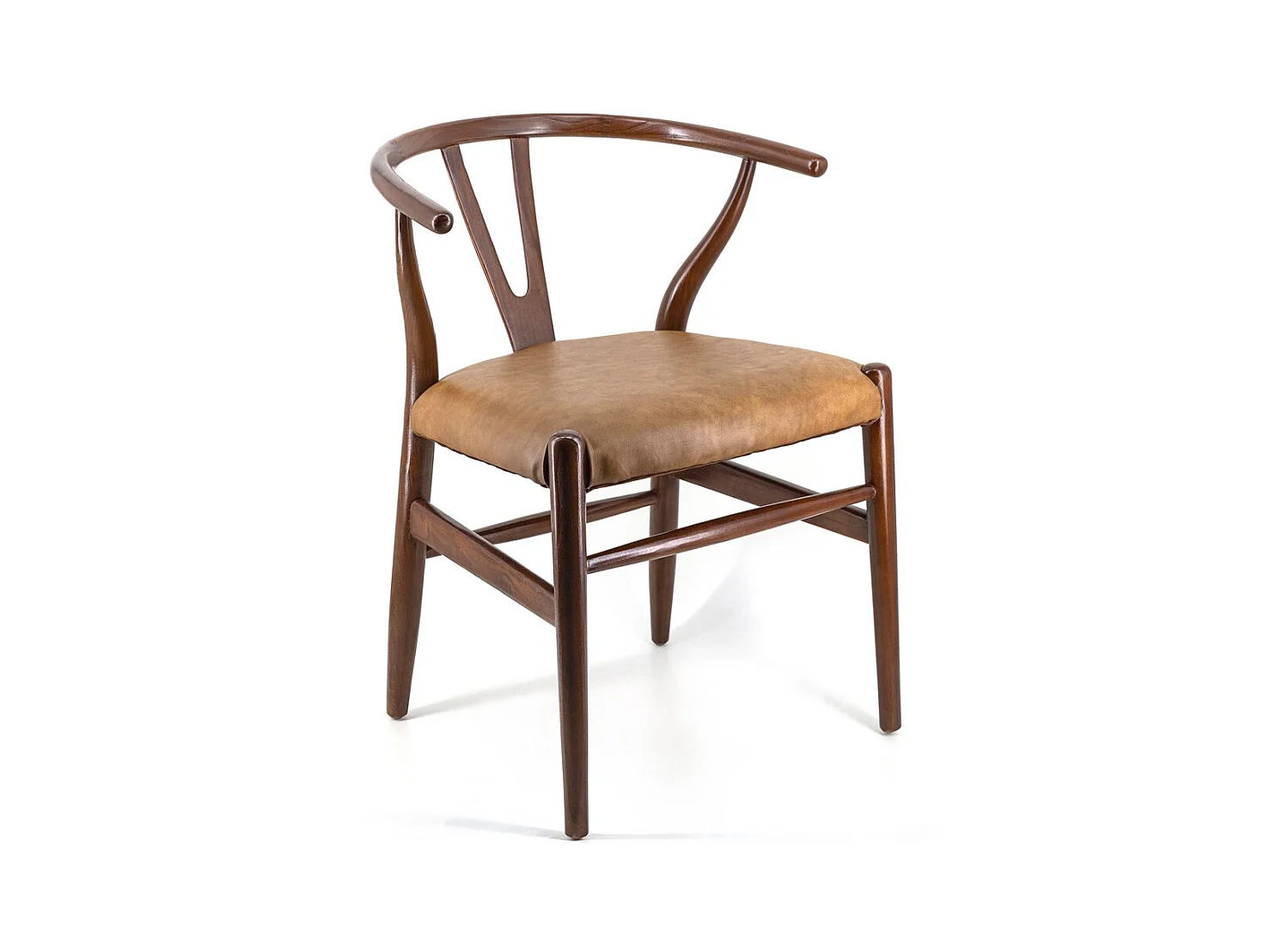 Chaise en bois massif marron et assise en cuir Kuiza