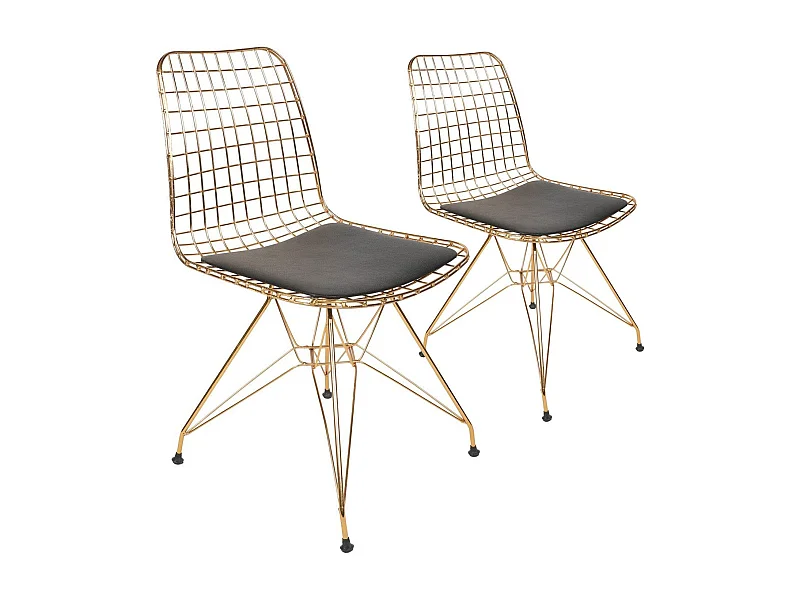 Originele goud metalen stoel en zwart lederen zitting Kliko - Set van 2