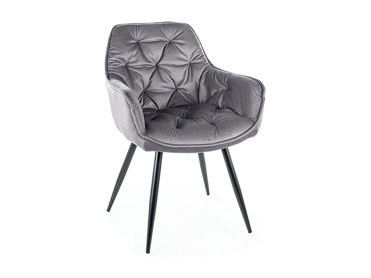 Chaise avec accoudoir velours matelassé et acier noir Klakine - Lot de 2-Couleur Gris