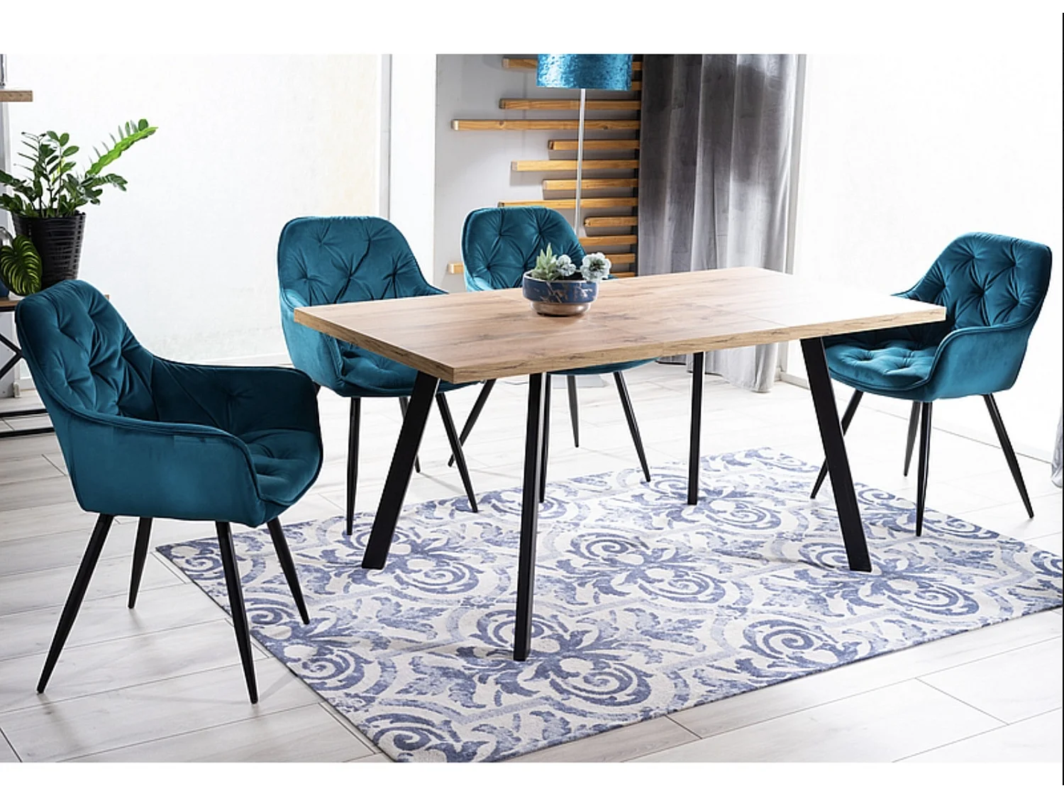 Chaise avec accoudoir velours matelassé et acier noir Klakine - Lot de 2-Couleur Gris