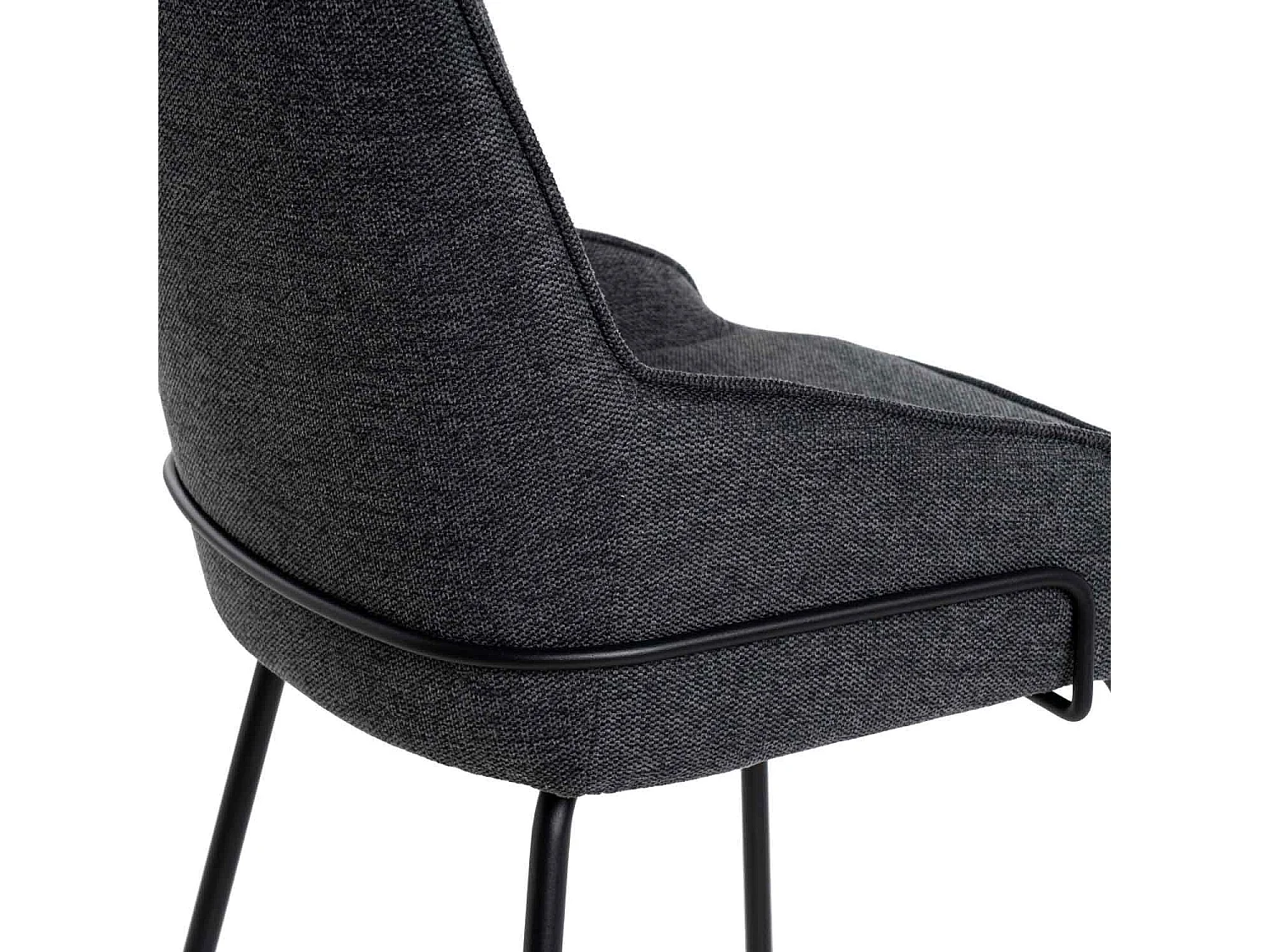 Chaise moderne tissu gris foncé et pieds métal noir Loven