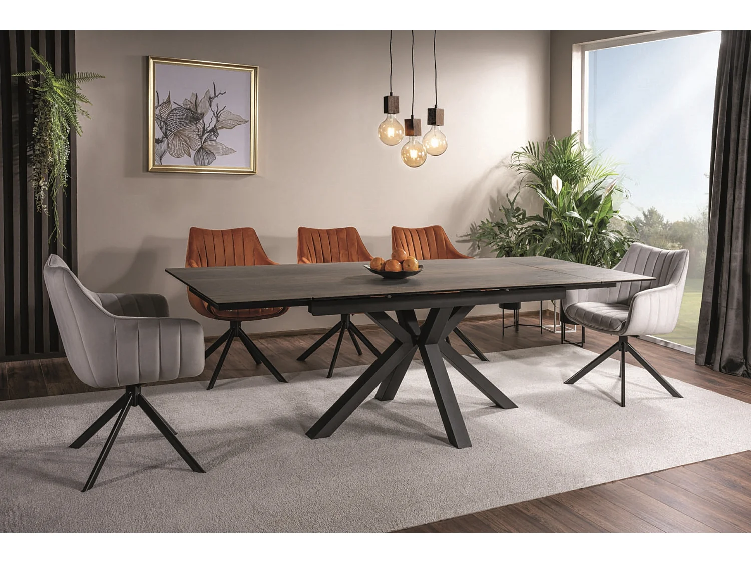 Chaise de salle à manger pivotante à 180° velours et acier noir Binka-Couleur Crème