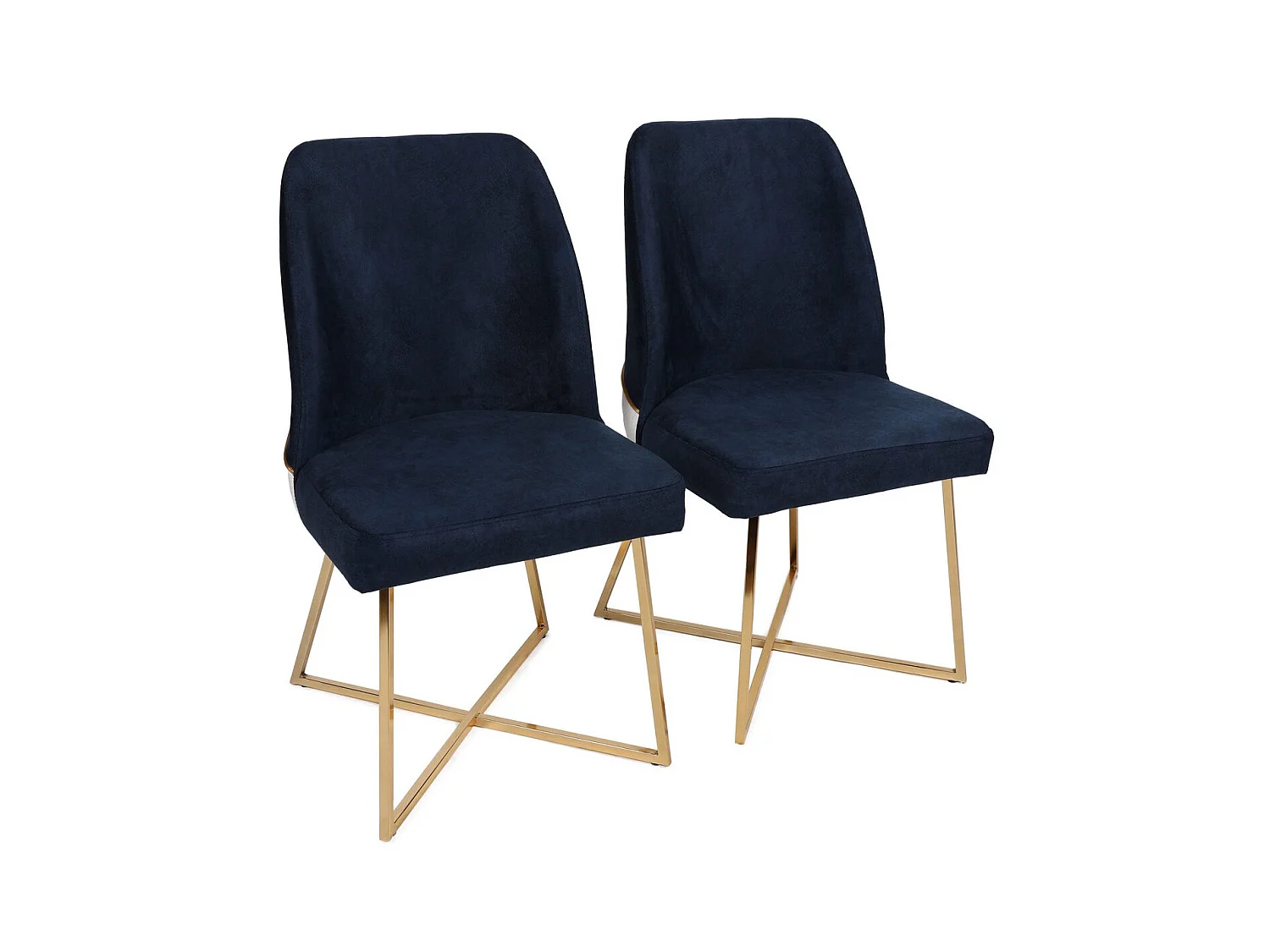Chaise design velours bleu marine et pieds doré Skyma - Lot de 2