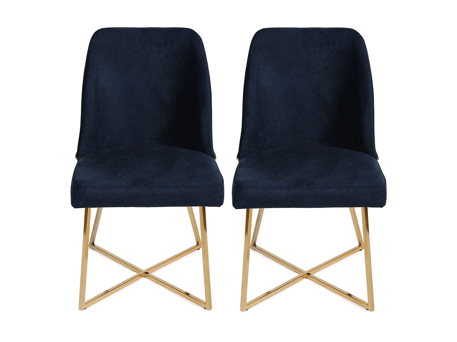 Chaise design velours bleu marine et pieds doré Skyma - Lot de 2