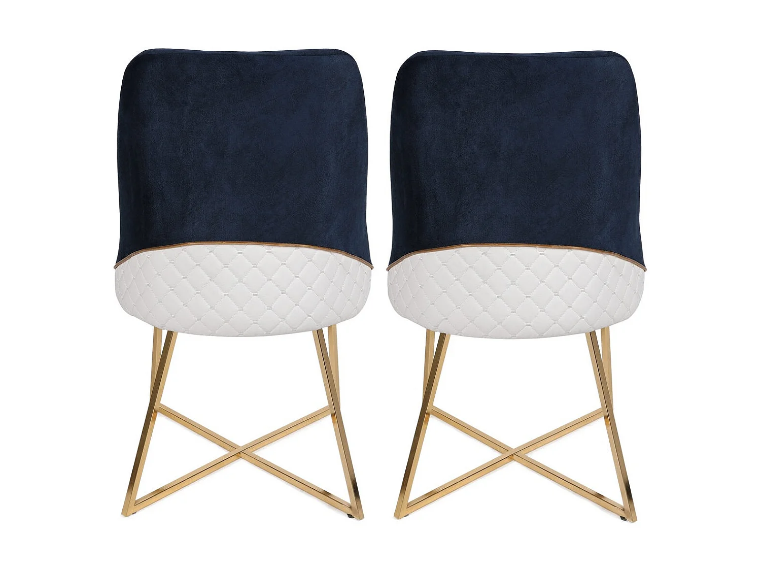 Chaise design velours bleu marine et pieds doré Skyma - Lot de 2