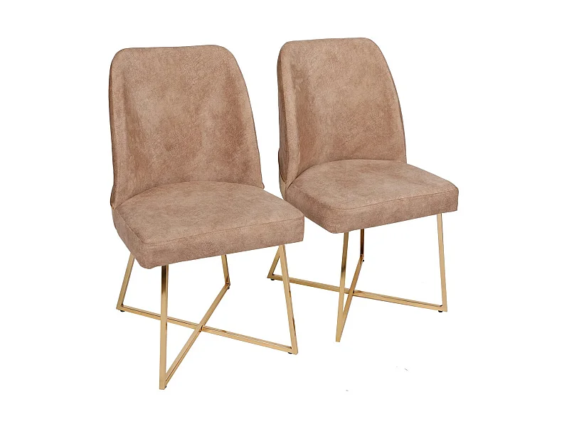 Chaise design velours marron clair et pieds doré Skyma - Lot de 2