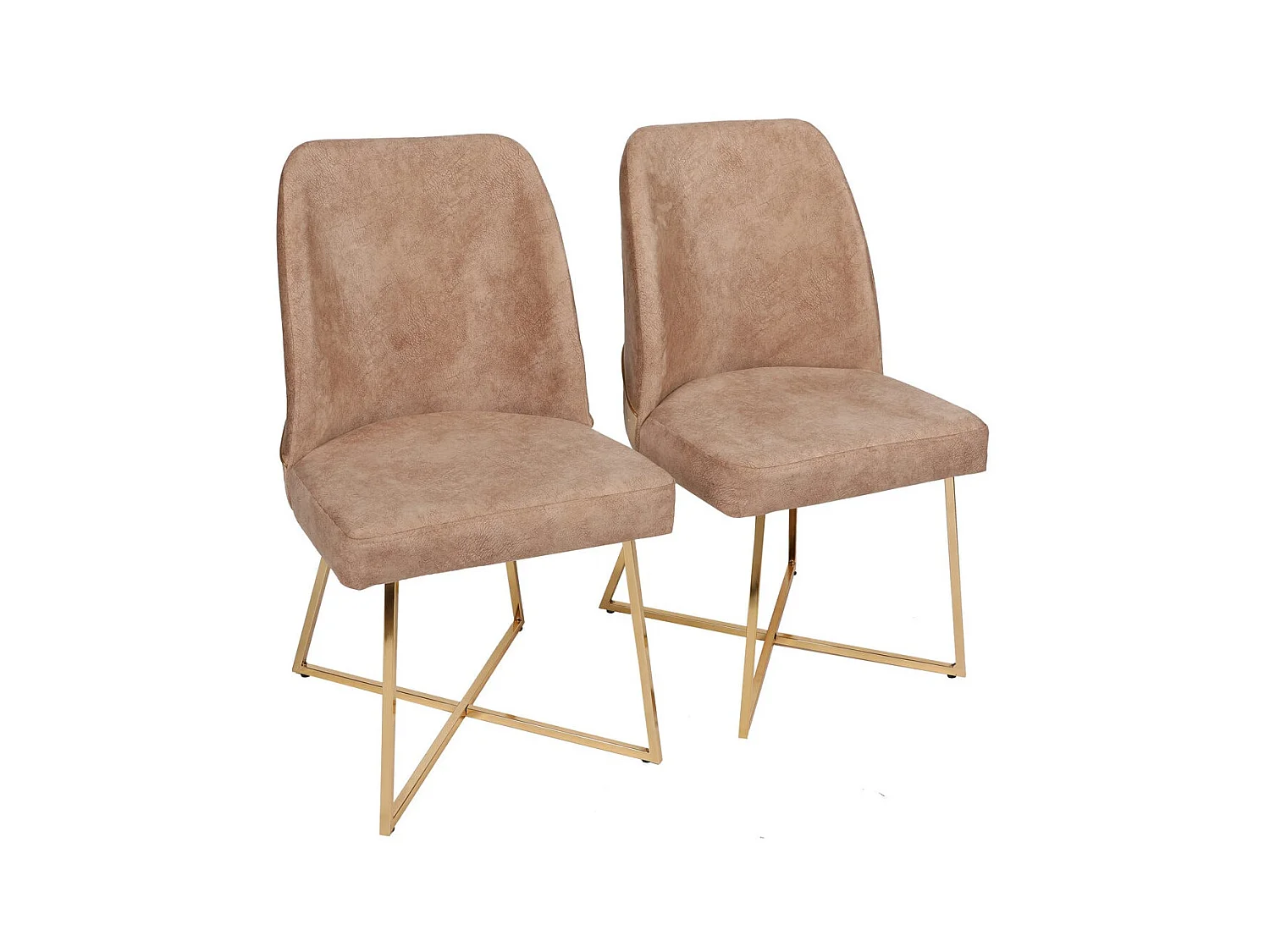 Chaise design velours marron clair et pieds doré Skyma - Lot de 2