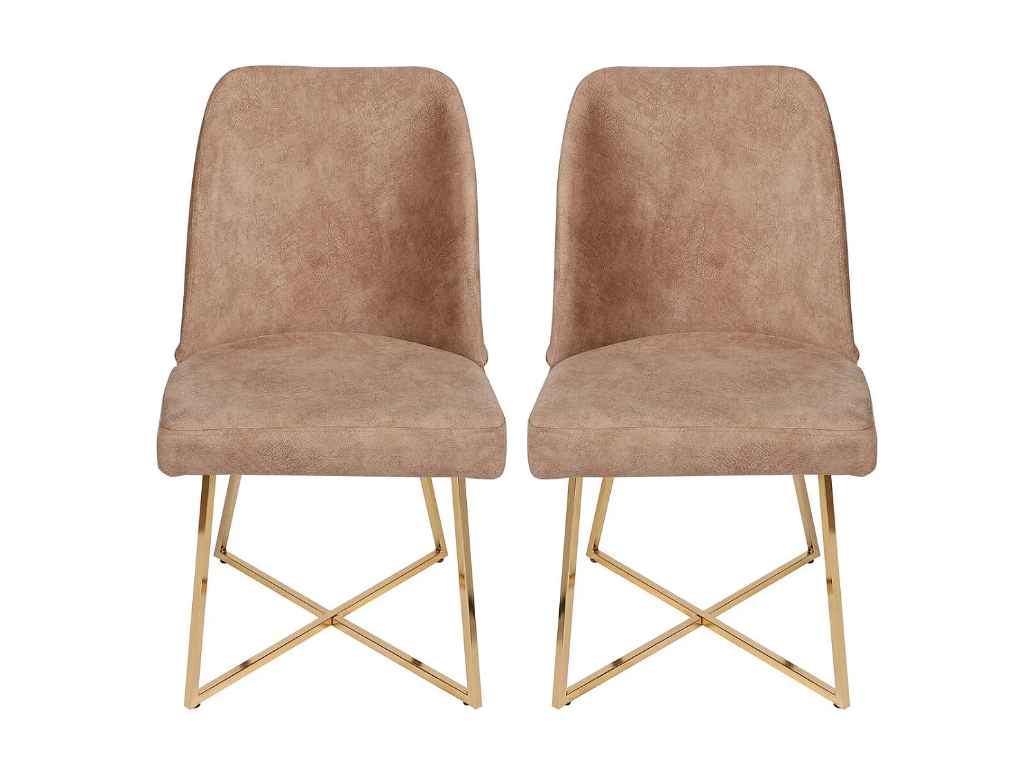 Chaise design velours marron clair et pieds doré Skyma - Lot de 2