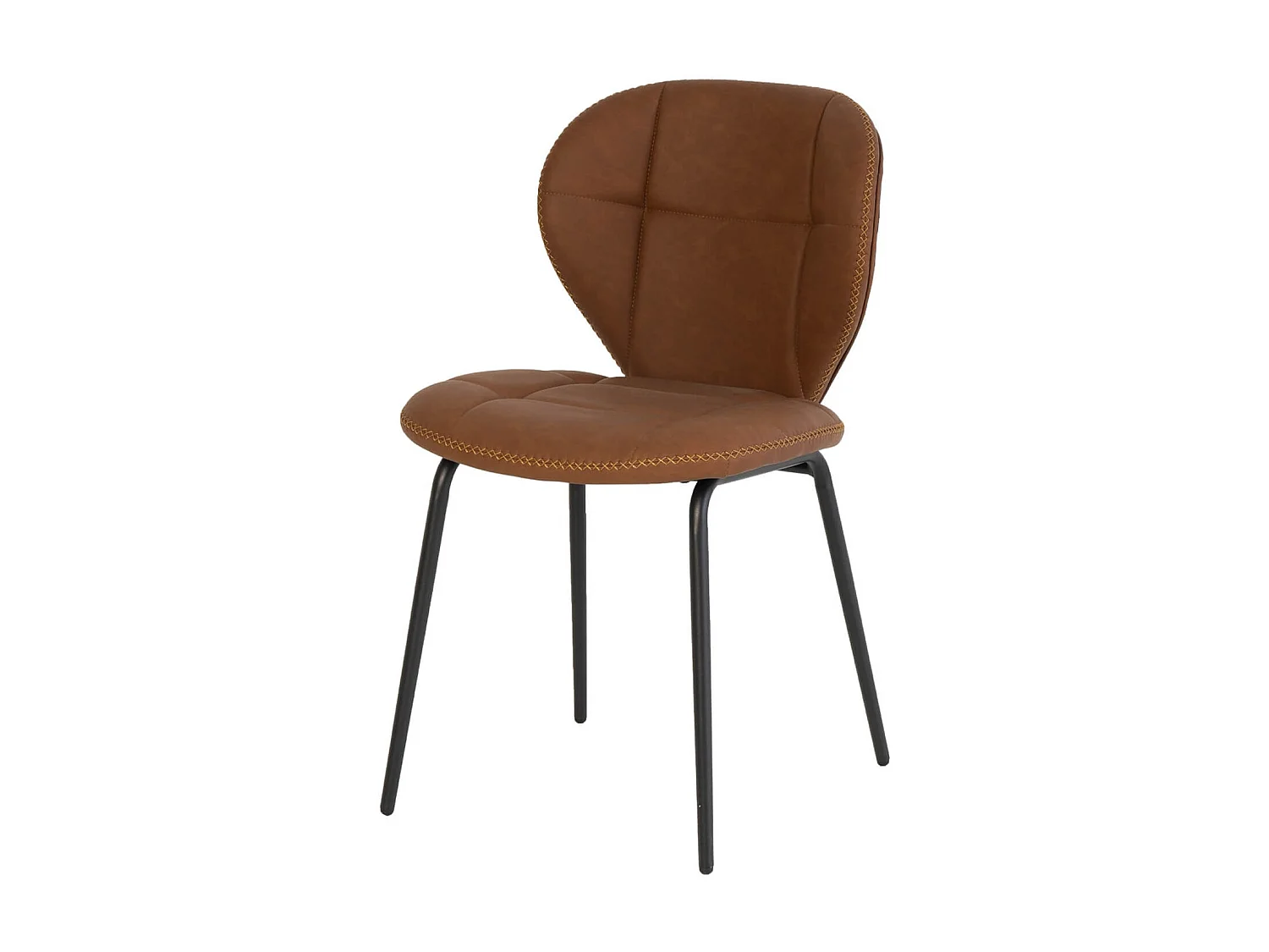 Chaise industrielle similicuir marron et pieds métal noir Dika