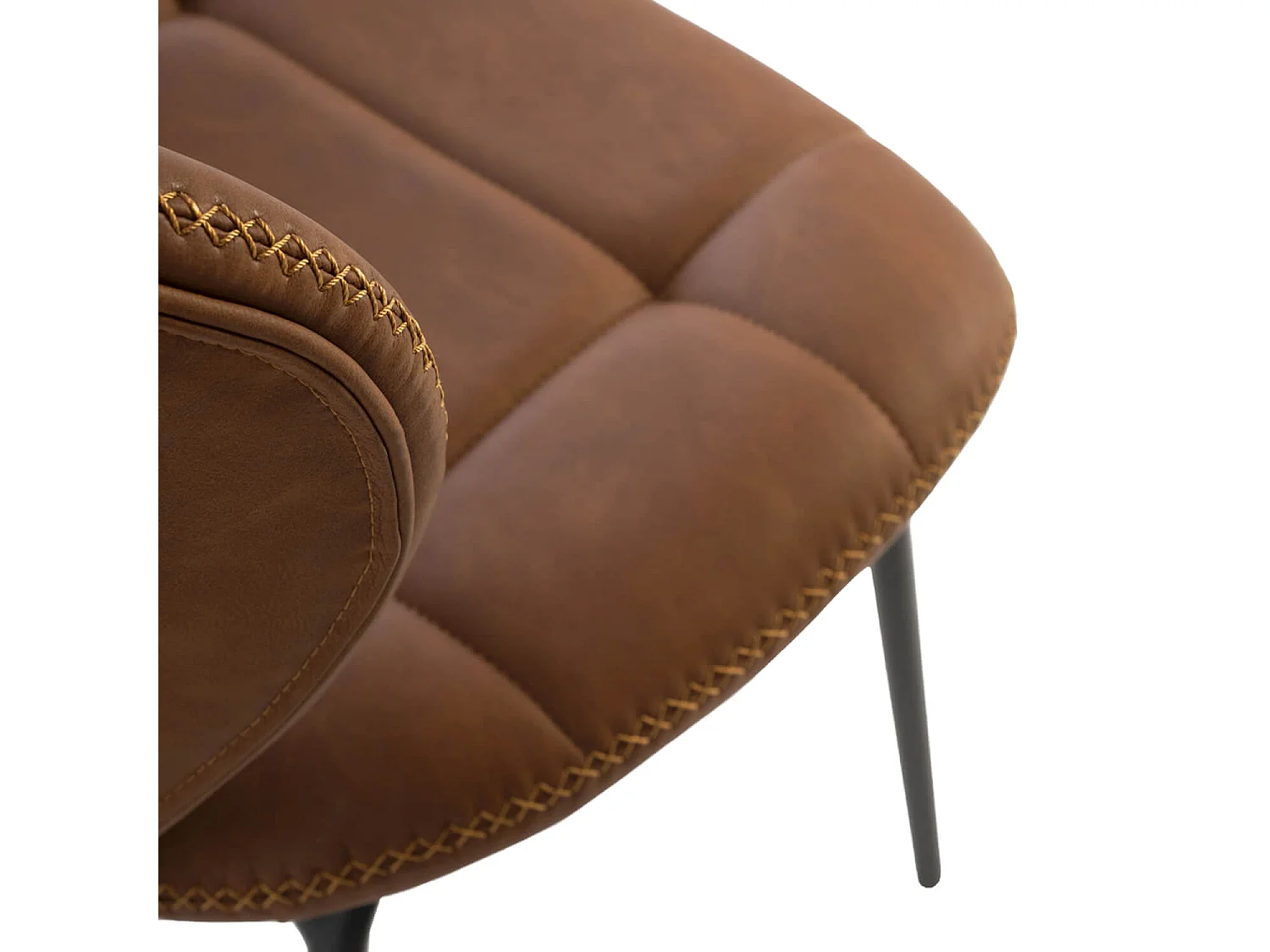 Chaise industrielle similicuir marron et pieds métal noir Dika