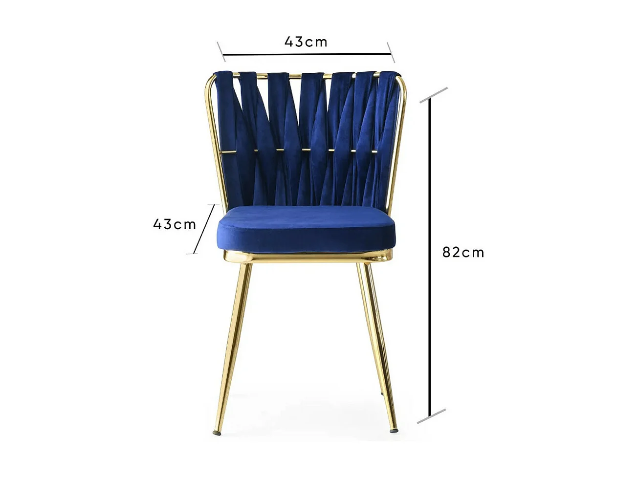 Chaise design velours bleu nuit et pieds doré Ribaldi - Lot de 2