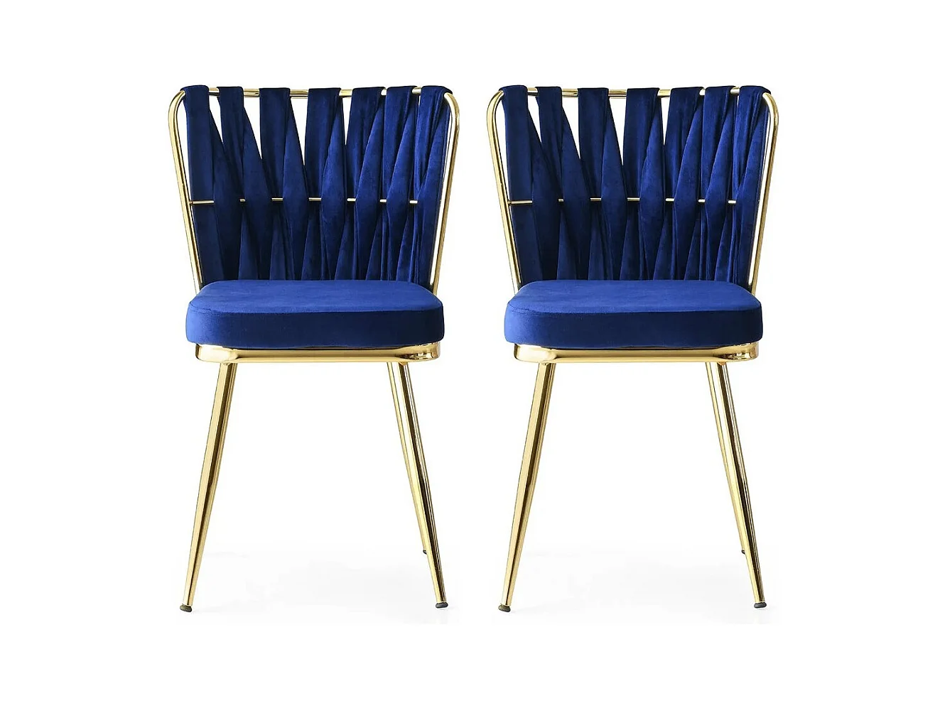 Chaise design velours bleu nuit et pieds doré Ribaldi - Lot de 2