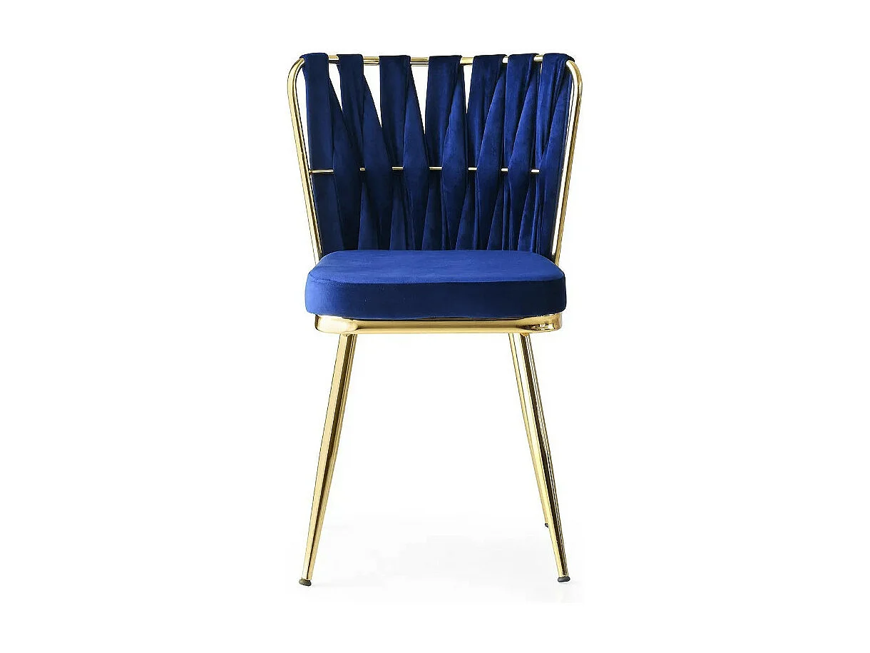 Chaise design velours bleu nuit et pieds doré Ribaldi - Lot de 2